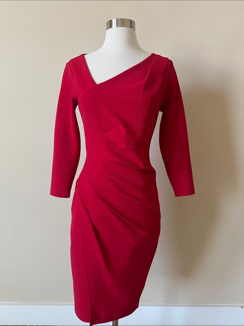 New York & Company Red Asymmetric Neck Midi Dress